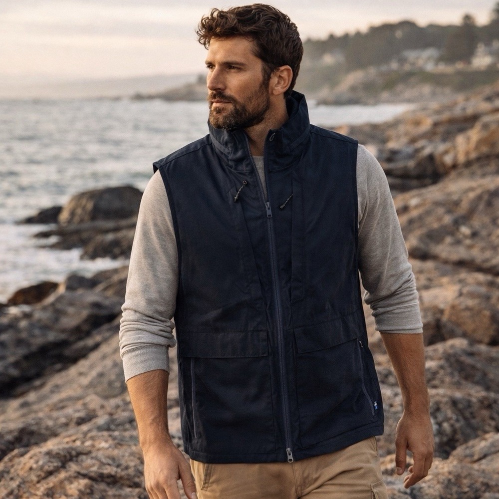 Fjallraven Travelers‎ Vest Mens Small Navy G1000 Utility Hiking Travel Packable